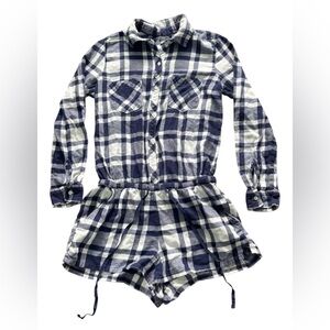 Aerie Navy and White Plaid Romper Women’s Medium EUC